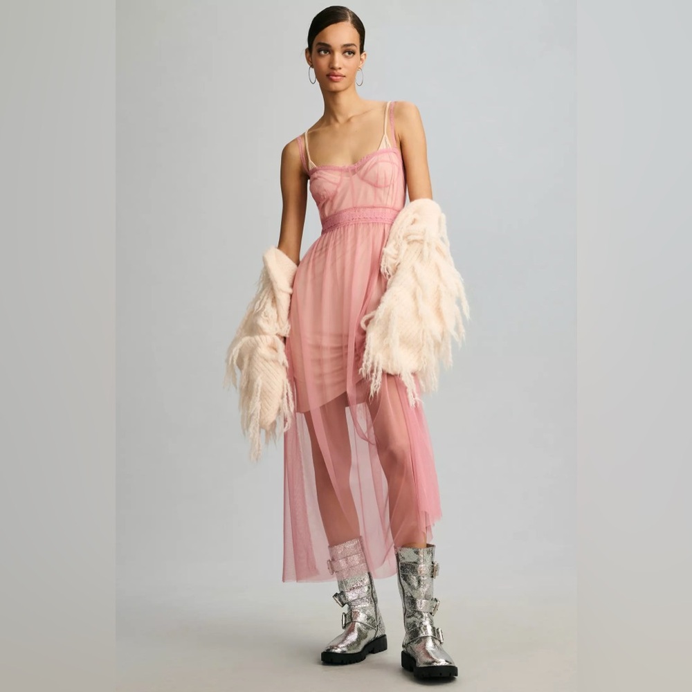 Anthropologie Sheer Corset Slip Dress Sleeveless Lace Smocked S NWD 276279